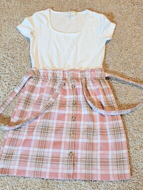No Comment Girls' White & Pink Plaid Button-Front Dress
